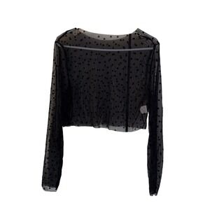 Sheer Mesh Stretch Crop Top‎ Black Hearts, Goth Grunge Punk, Size XL